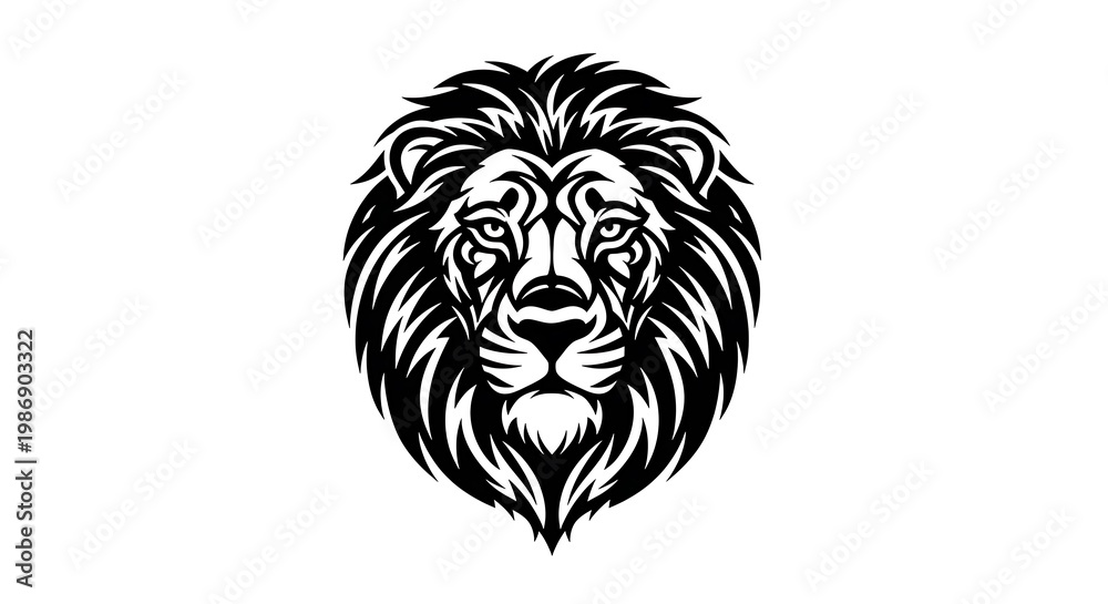 Fototapeta premium Black and white lion head illustration.
