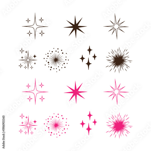 Stylized Sparkle and Starburst Icon Collection for Modern Graphic Design and Decorative Use
