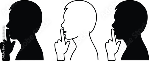 Professional Privacy and Noise Control Illustration Set, Black and White Secretive Silence Silhouette Symbols, vector, illustration, silhouette.