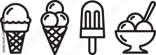 Ice Cream Vector Icons Set Minimalist Black Line Art