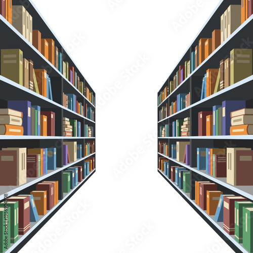 Library Bookshelves Full of Books Perspective View