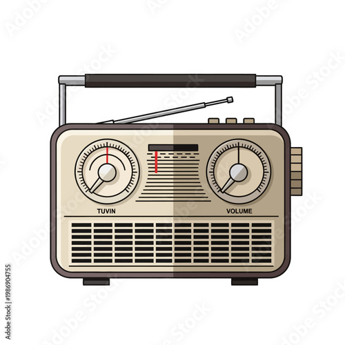 Retro Portable Radio with Antenna and Dials, Vintage Music Player