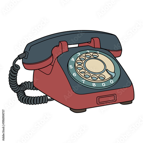 Retro Rotary Dial Telephone - Vintage Communication Device Illustration