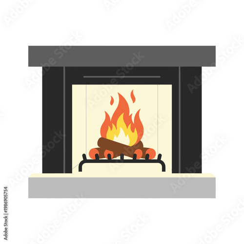 Cozy Fireplace with Burning Logs and Warm Flames, Modern Design