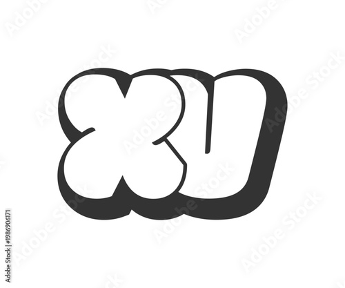 XV logo, bubble comic lettering, rounded in graffiti style black and white silhouette. Trendy preschool X and V letter text for festival party, personal initials, children funky print and web.