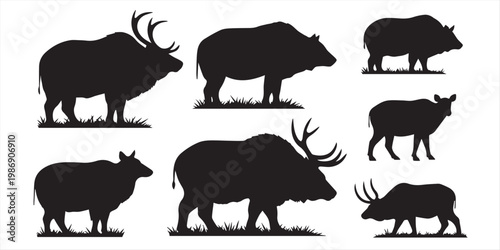 Big mammals of the northern lands vector silhouettes collection