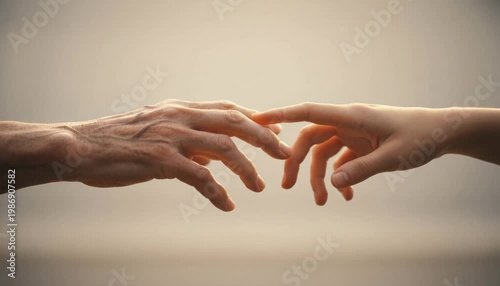 Elderly wrinkled hand reaching young fresh hand