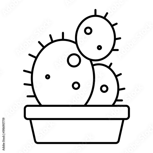 icon of ornamental indoor cactus in line style designed for decor apps home branding and minimal plant content
