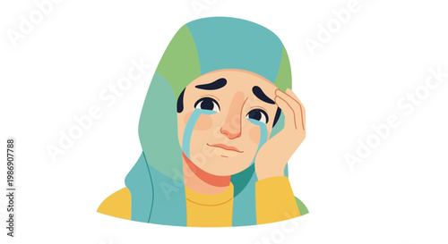 Sad woman crying while touching her head in a state of distress