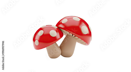 Two Red and White Spotted Mushrooms