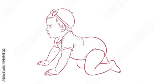 Baby crawling on all fours in a crawling position with hands and knees
