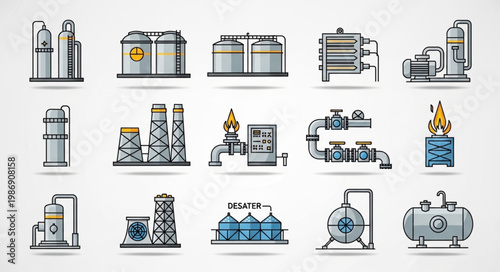 Collection of Industrial Plant and Equipment Illustrations.