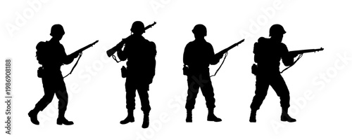Set of american soldier silhouettes with rifles - vector illustration 