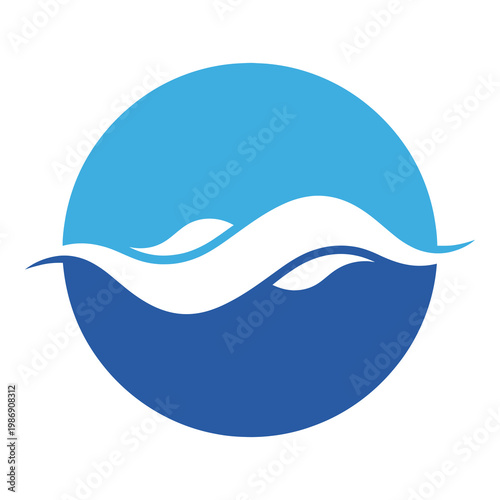Blue ocean waves and sea water in a circle  natural element icon