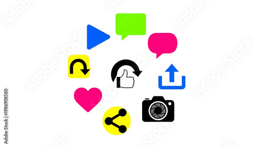 Colorful abstract social media icons vector set in circular layout modern flat design isolated on white