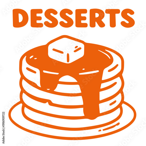 Desserts pancakes stack doodle illustration with syrup butter and sweet breakfast
