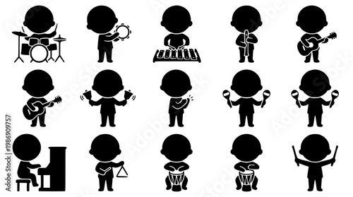 Kids playing various musical instruments in vector illustration