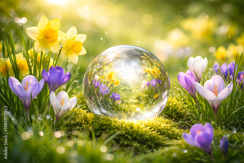 Glass ball in flower field
