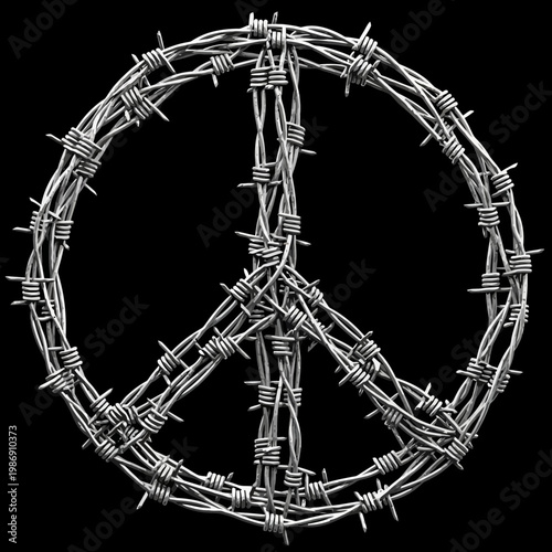 barbed wire peace symbol on black background