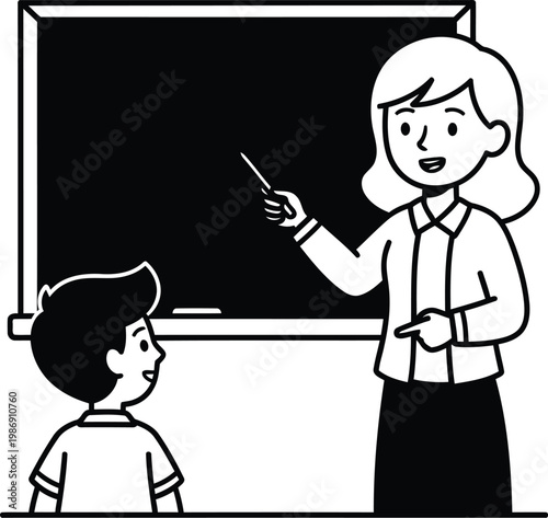 Teacher explaining lesson to student in classroom