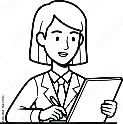 Businesswoman writing on paper with pen