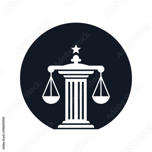 Law scale icon with column and star on top symbolizing justice and fairness concept icon