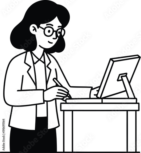 Woman working on computer at desk