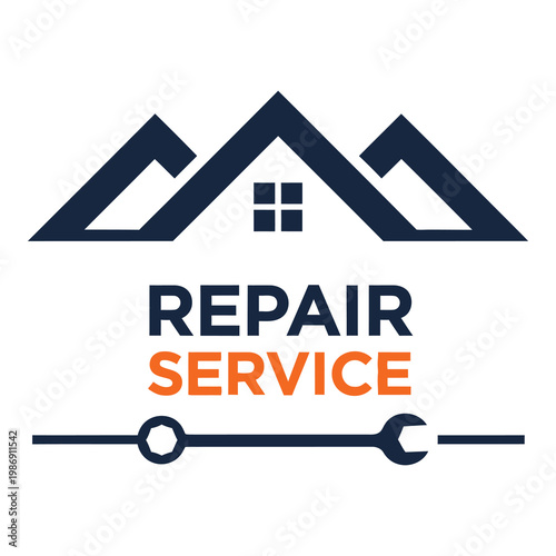 Repair service logo with house and wrench on white background icon