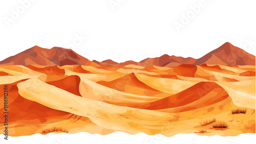 Sahara Desert Merzouga Dunes. Sahara Desert Merzouga Dunes hand drawn watercolor illustration on white background