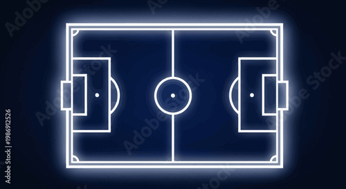 Neon illuminated soccer field outline.