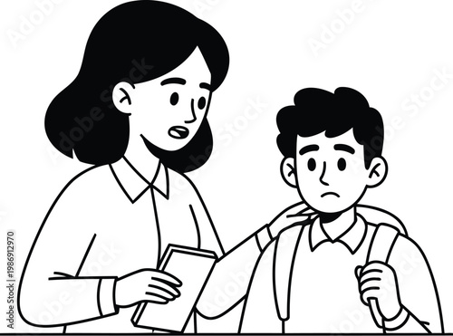 Teacher discussing report card with student