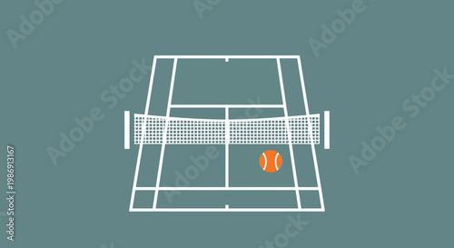 Tennis court with net and ball.