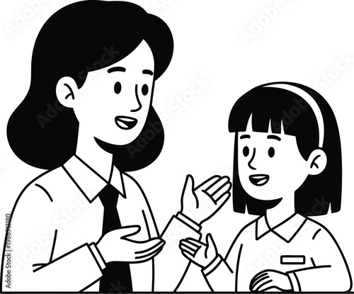 Teacher and student having conversation in school setting