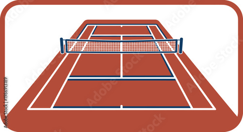 Tennis court with blue and white markings.