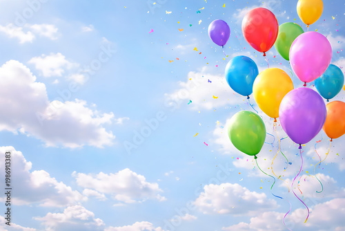 colorful hot air balloons flying in blue sky with clouds