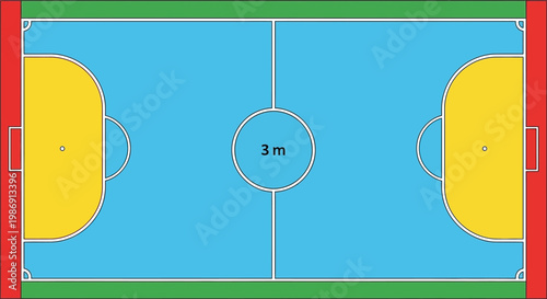 A diagram of a handball court layout.