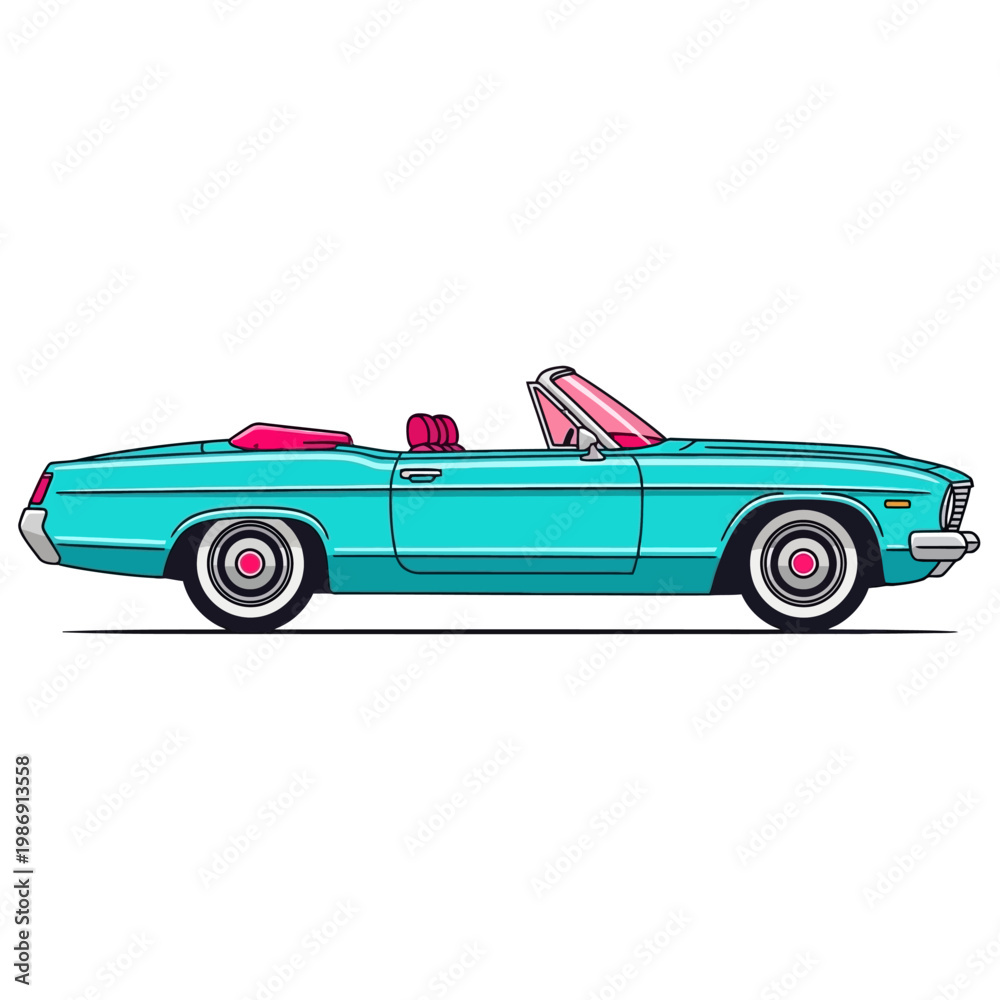 Obraz premium Retro Turquoise Convertible Car Illustration - Vintage Automobile
