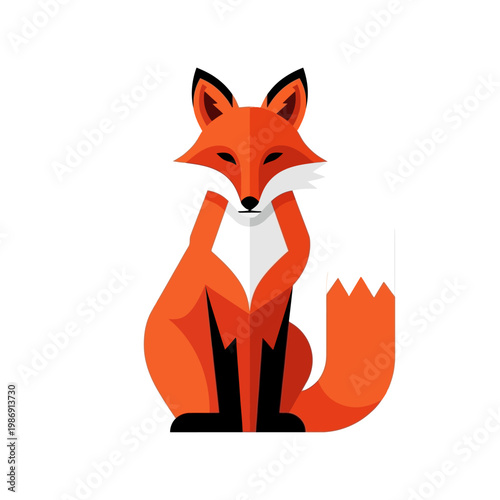 Stylized Geometric Fox Illustration - Sitting Orange Wild Animal Icon