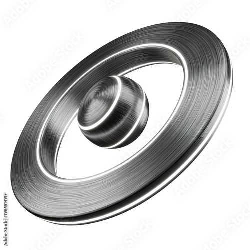 Brushed metal object with circular shape isolated on transparent background