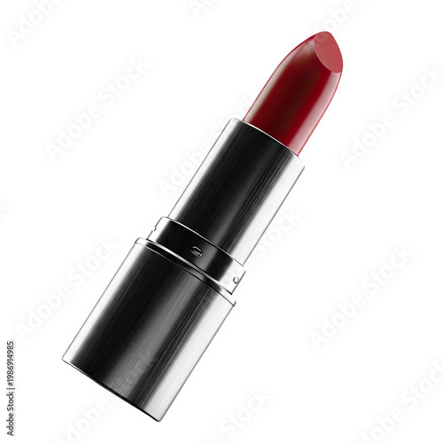 Red lipstick in a silver and black tube isolated on transparent background