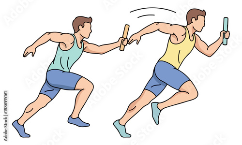 Relay Runners Passing Baton Vector Illustration