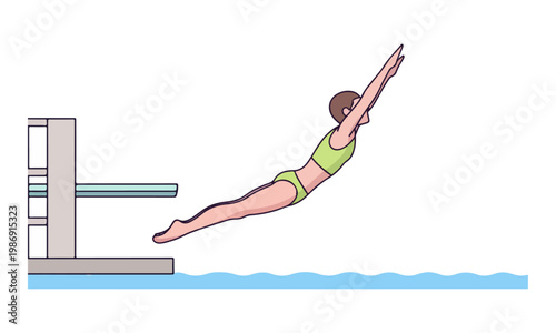 Woman diving into water from springboard illustration