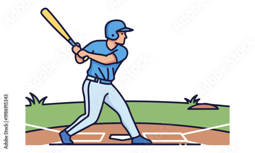 Baseball player swinging bat at home plate vector illustration