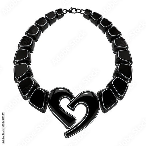 Black heart shaped bracelet with square stones isolated on transparent background