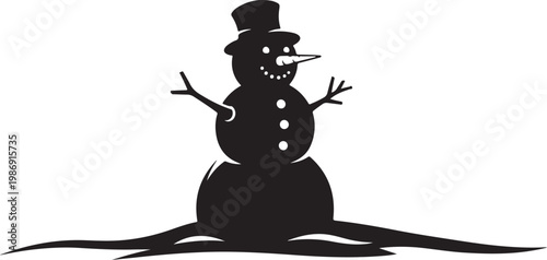 Black snowman silhouette, winter icon, frosty character, cold weather symbol