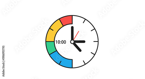 Colorful Clock Face With Black Hands.