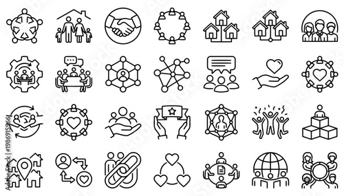 vector icon set in modern clean line style representing community, people, inclusion,