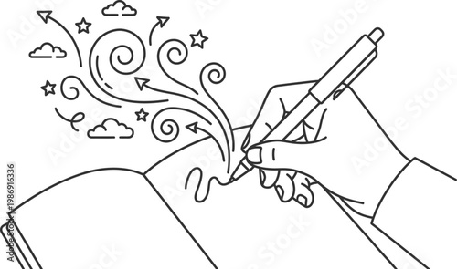 Visual representation of creative thinking process with hand drawing ideas