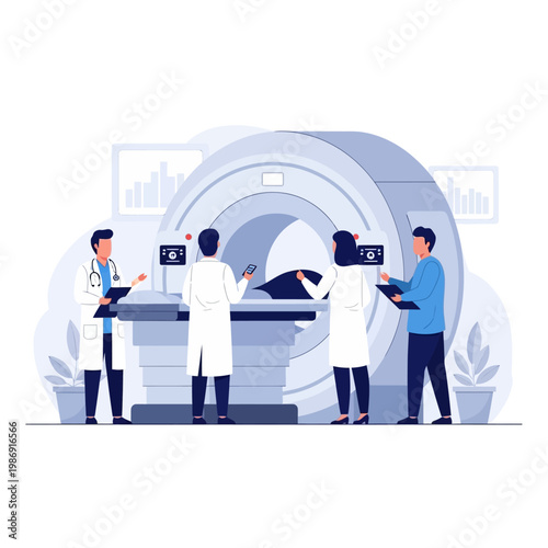 Medical Team Operating MRI Scanner in Modern Clinic - Diagnostic Imaging