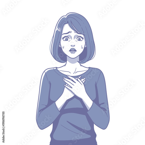 Woman with hands on her chest.